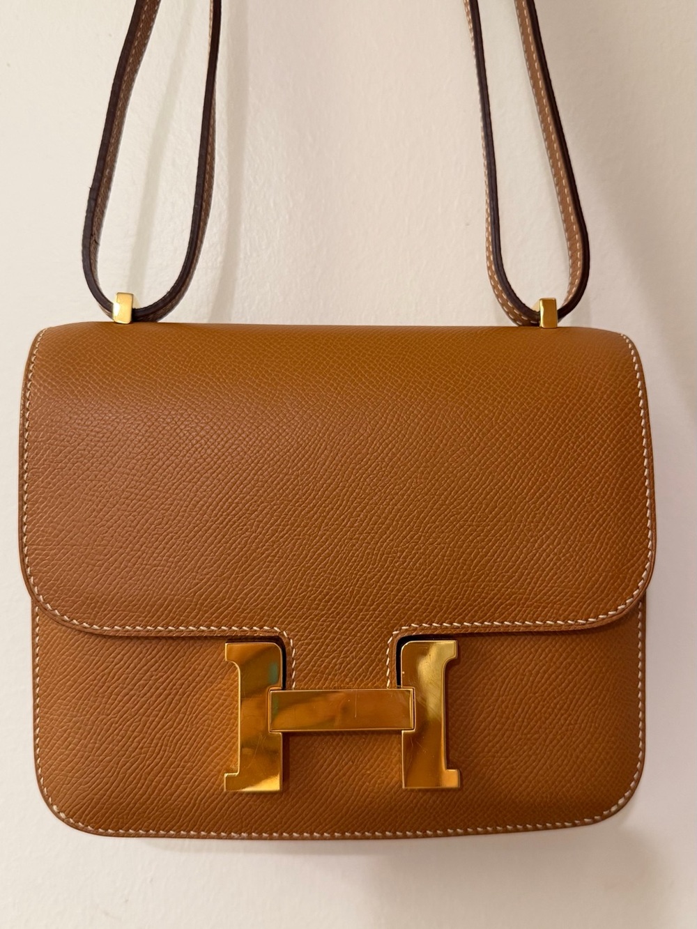 Custom Leather Crossbody with Gold H‑Accent Hardware